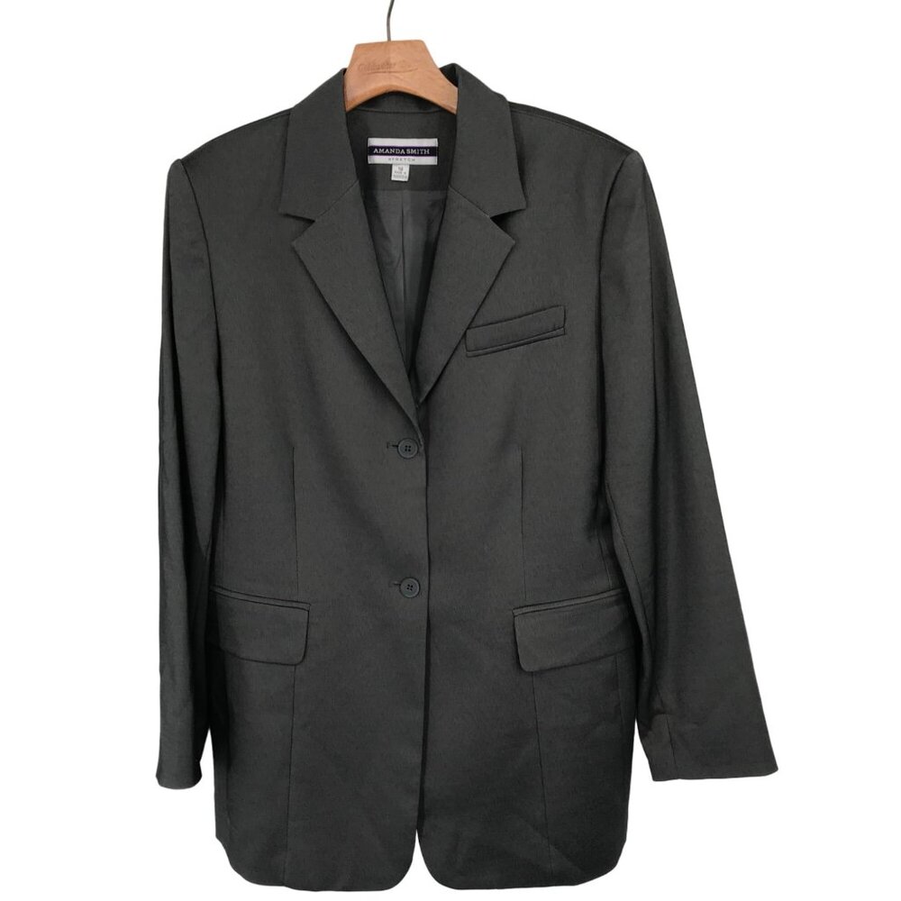 Amanda Smith Women's Stretch Blazer jacket long Dark Gray Size 14 career